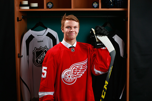 SUNRISE, FL - JUNE 27:  Vili Saarijarvi, 73rd overall pick by the Detroit Red Wings, poses for a portrait during the 2015 NHL Draft at BB&T Center on June 27, 2015 in Sunrise, Florida.  (Photo by Jeff Vinnick/NHLI via Getty Images)